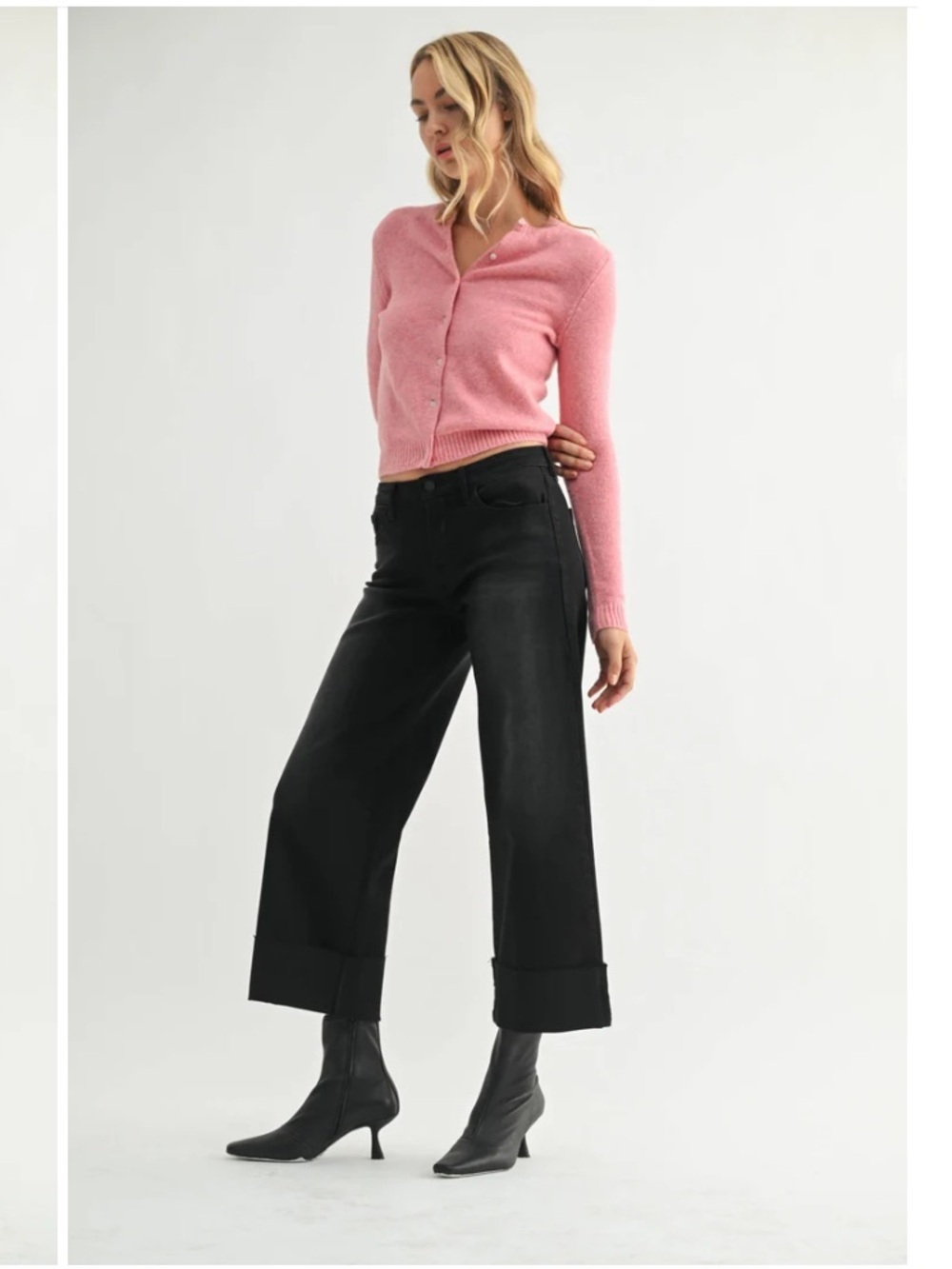 Vici Black Cuffed Wide Leg Jeans